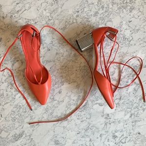 Calvin Klein Nadira ankle wrap pointed block heels